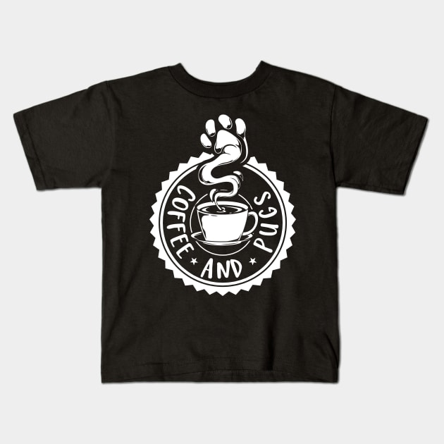 Coffee and Pugs - Pug Kids T-Shirt by Modern Medieval Design